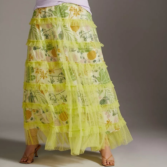 Anthropologie Dresses & Skirts - Anthropologie Yellow Floral Tiered Maxi Skirt